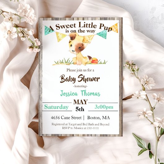 Rustic Puppy Dog Boy Baby shower Kaart