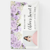 Rustic Purpl White Floral Foto Sweet 16 Party Spandoek (Verticaal)