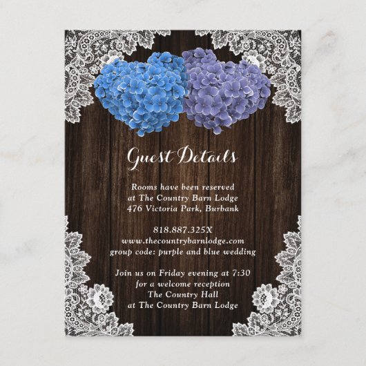 Rustic Purple and Blue Floral Enclosure Card Informatiekaartje (Voorkant)