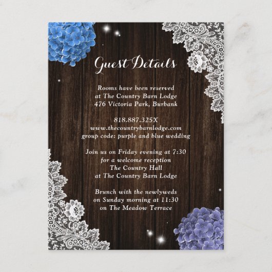 Rustic Purple and Blue Floral Enclosure Card Informatiekaartje (Voorkant)