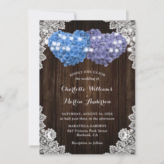 Rustic Purple and Blue Floral Wedding Invitation Kaart (Voorkant)