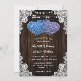 Rustic Purple and Blue Floral Wedding Invitation Kaart