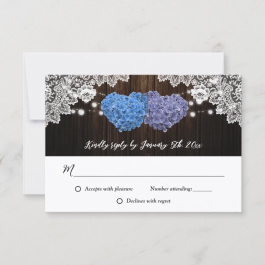 Rustic Purple and Blue Floral Wedding RSVP Kaartje (Voorkant)