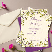 Rustic Purple Berry Leaves Romantic Wedding Kaart