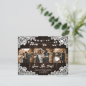 Rustic Purple Blue Floral Lace 3 Photo Wedding Save The Date (Staand voorkant)