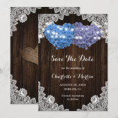 Rustic Purple Blue Hydrangea Rustic Wood Wedding Save The Date (Voorkant / Achterkant)