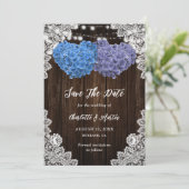 Rustic Purple Blue Wood Lights Lace Floral Wedding Save The Date (Staand voorkant)