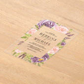 Rustic Purple Blush Pink Floral Wedding Acryl Uitnodigingen (Laagn)