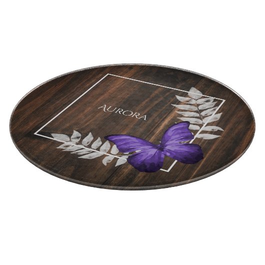 Rustic Purple Butterfly Personalized Cutting Board Snijplank (Hoek)