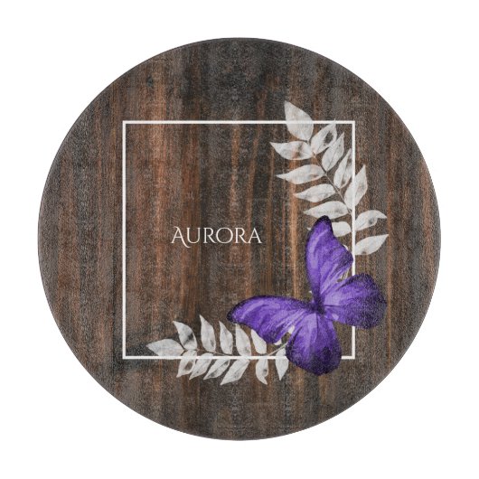 Rustic Purple Butterfly Personalized Cutting Board Snijplank (Voorkant)