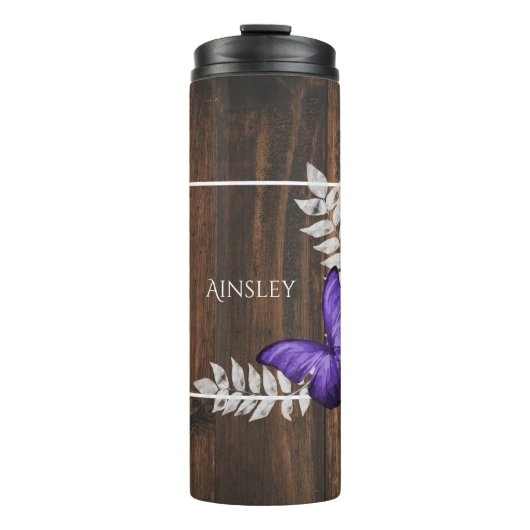 Rustic Purple Butterfly Personalized Thermosbeker (Voorkant)