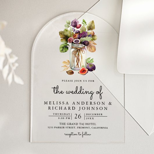 Rustic Purple Fig Mason Jar Wedding Acryl Uitnodigingen