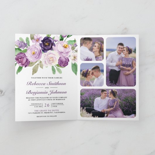 Rustic Purple Floral All in One QR Code Wedding (Binnen)