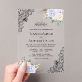 Rustic Purple Floral Lace Muslim Wedding Acryl Uitnodigingen (Insitu (Draagbaar))