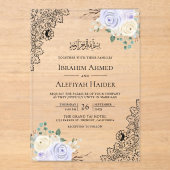Rustic Purple Floral Lace Muslim Wedding Acryl Uitnodigingen (Voorkant)