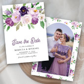 Rustic Purple Floral Photo Wedding Save The Date