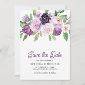 Rustic Purple Floral Photo Wedding Save The Date (Voorkant)