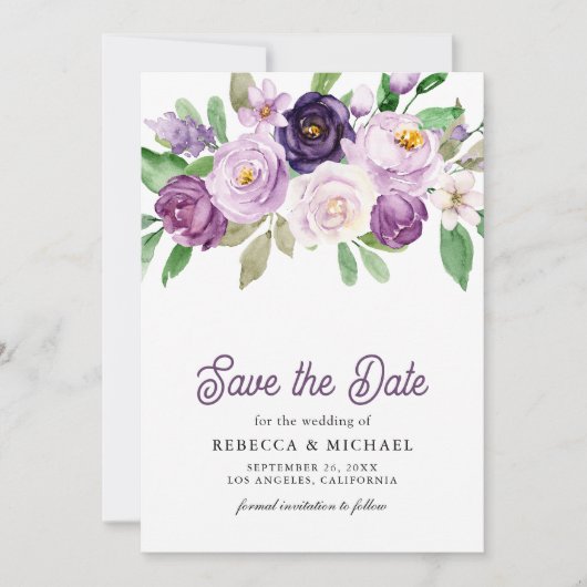Rustic Purple Floral Photo Wedding Save The Date (Voorkant)