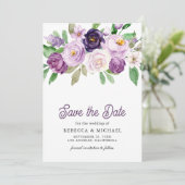 Rustic Purple Floral Photo Wedding Save The Date (Staand voorkant)