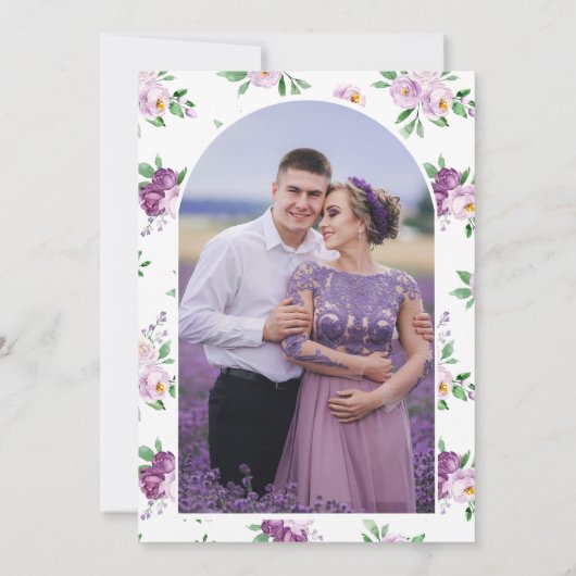 Rustic Purple Floral Photo Wedding Save The Date (Achterkant)