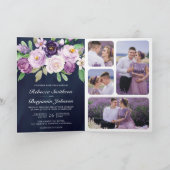Rustic Purple Floral QR Code Navy Blue Wedding (Binnen)