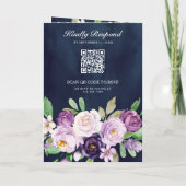 Rustic Purple Floral QR Code Navy Blue Wedding (Achterkant)