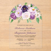 Rustic Purple Floral Wedding Acryl Uitnodigingen (Voorkant)