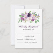Rustic Purple Floral Wedding RSVP Kaartje (Voorkant)