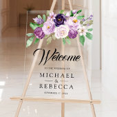 Rustic Purple Floral Wedding Welcome Acryl Bord