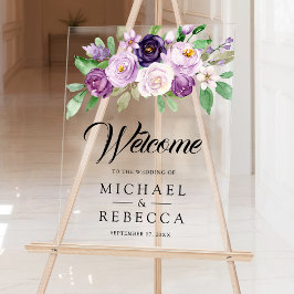Rustic Purple Floral Wedding Welcome Acryl Bord