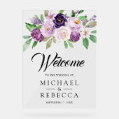 Rustic Purple Floral Wedding Welcome Acryl Bord (Voorkant)