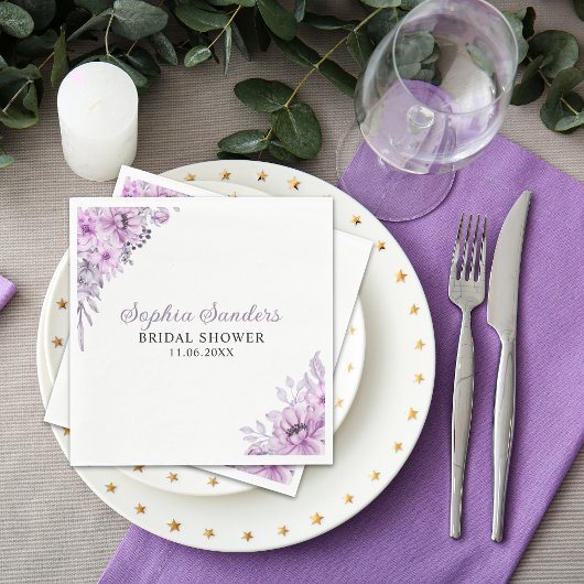 Rustic Purple Flower Bridal Shower Celebration Servet