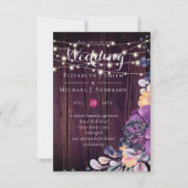 Rustic Purple Flowers Oranje Wedding Invites (Voorkant)