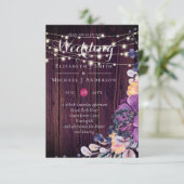 Rustic Purple Flowers Oranje Wedding Invites (Staand voorkant)