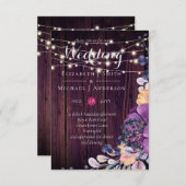 Rustic Purple Flowers Oranje Wedding Invites (Voorkant / Achterkant)