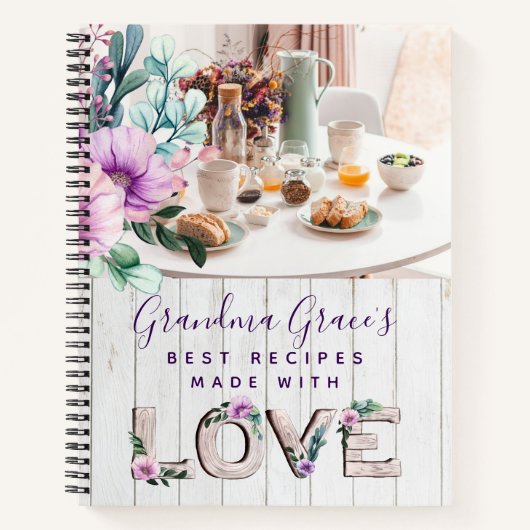Rustic Purple Flowers Recipe Book for Grandmoeder Notitieboek