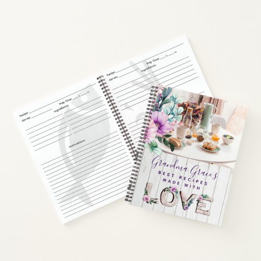 Rustic Purple Flowers Recipe Book for Grandmoeder Notitieboek (Binnen)