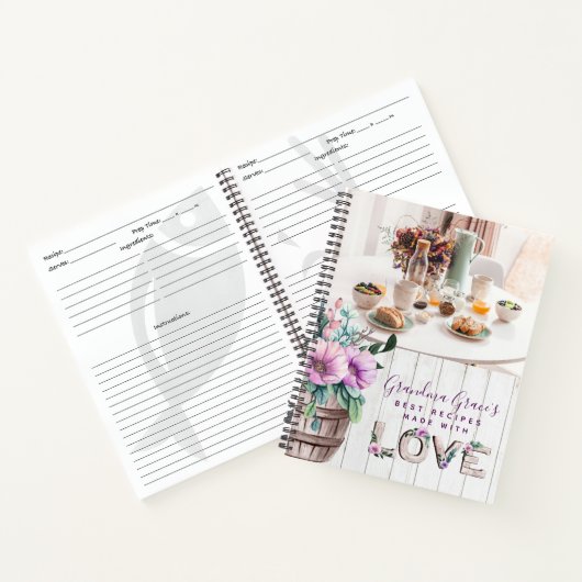 Rustic Purple Flowers Recipe Book for Grandmoeder Notitieboek (Binnen)