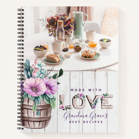 Rustic Purple Flowers Recipe Book for Grandmoeder Notitieboek (Voorkant)