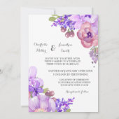 Rustic Purple Flowers Wedding Invitations Kaart (Achterkant)
