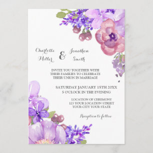  Rustic Purple Flowers Wedding Invitations Kaart