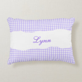 Rustic Purple Gingham Personalized Name Accent Kussen