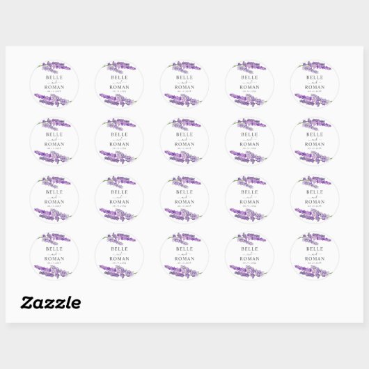 Rustic Purple Lavender Watercolor Wedding Ronde Sticker (Vel)
