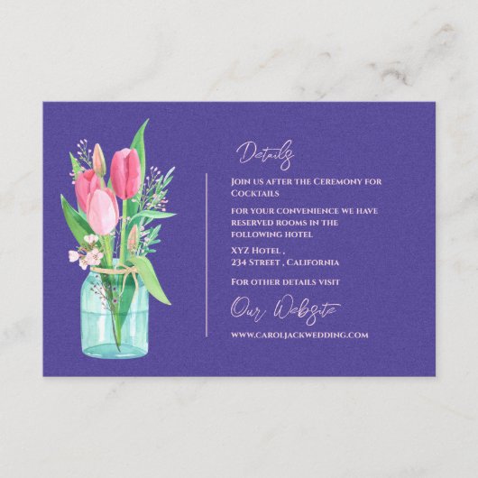 Rustic Purple Mason Jar Floral Wedding Details Informatiekaartje (Voorkant)