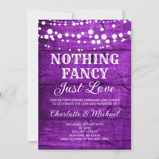  Rustic Purple Nothing Fancy Just Love Wedding Kaart (Voorkant)