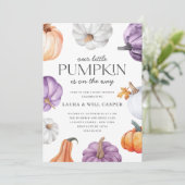 Rustic Purple Orange White Pumpkin Baby Shower Kaart (Staand voorkant)