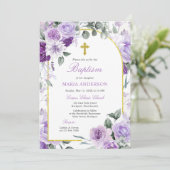Rustic Purple Rose Floral  Girl Baptism Kaart (Staand voorkant)
