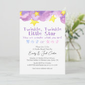 Rustic Purple Twinkle Little Star Gender Reveal Kaart (Staand voorkant)