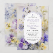 Rustic Purple & Yellow First Holy Communion Kaart (Voorkant / Achterkant)