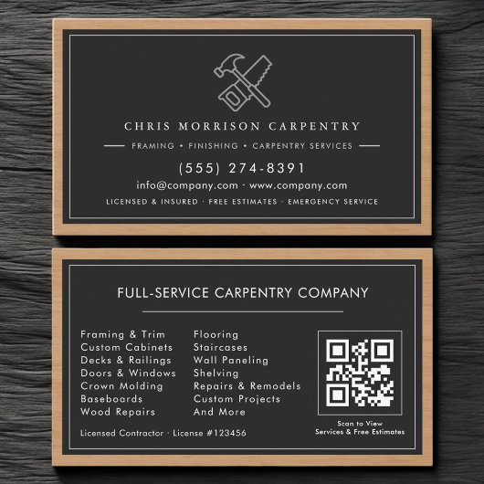 Rustic QR Code Carpenter Carpentry Services Visitekaartje